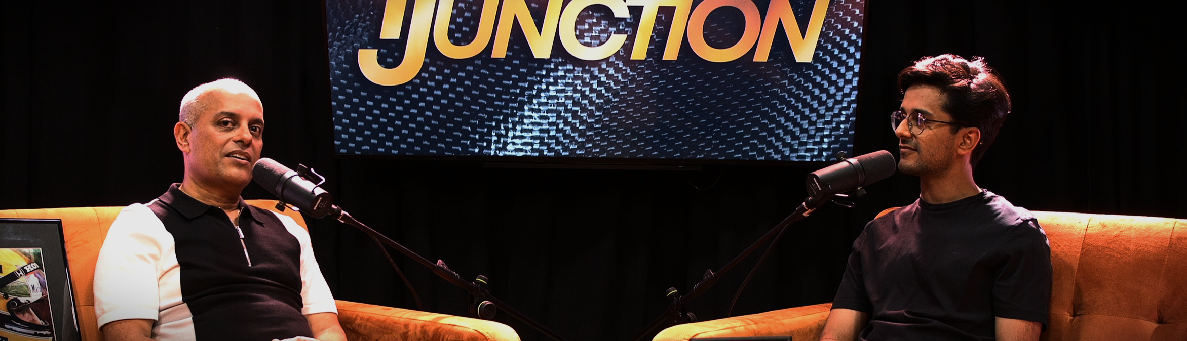 The Junction business podcast recording with two presenters at Podcast Studio Leicester